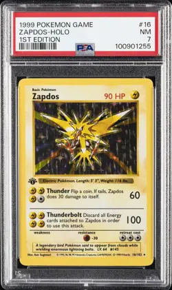 1999 POKEMON BASE SET 1ST EDITION #16 ZAPDOS-HOLO PSA 7 - Image 1