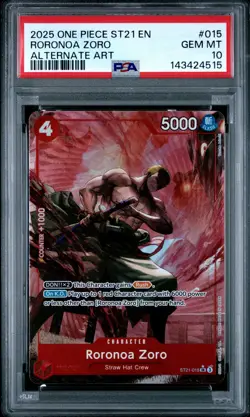 2025 ONE PIECE STARTER DECK ST21-EX GEAR 5 ALTERNATE ART RORONOA ZORO PSA 10 - Image 1