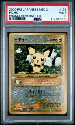 2000 Pokemon Japanese Neo File 2 Pichu Promo #172 Rev Foil Holo - PSA 9 - Swirl - Image 1