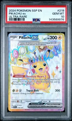 2024 Pokemon Surging Sparks Pikachu ex Ultra Rare 219/191 PSA 10 - Image 1