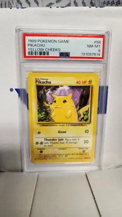 1999 POKEMON BASE SET UNLIMITED YELLOW CHEEKS #58 PIKACHU PSA 8 - Image 1