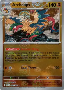 051/086 ARCHEOPS POKEBALL REVERSE HOLO WHITE FLARE POKEMON CARD - Image 1