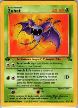 Zubat 1st Edition 57/62 Non Holo Fossil - Pokemon Card - LP - Image 1