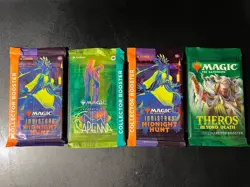 4x MTG MISPRINT COLLECTOR PACKS NEW CAPENNA MIDNIGHT HUNT THEROS BEYOND DEATH - Image 1