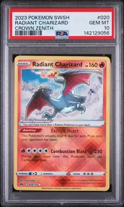 PSA 10 Radiant Charizard 020/159 Sword Shield Crown Zenith Pokemon - Image 1