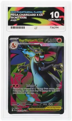 Pokemon TCG Mega Charizard x Ex 109 Full Art Ace 10 Perfect Subgrades - Image 1