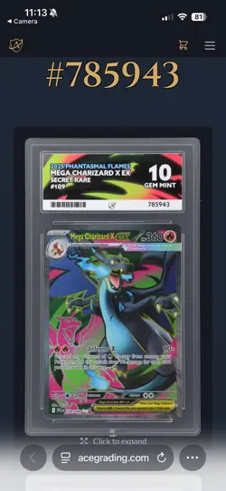 Pokemon TCG Mega Charizard X Ex SR 109/094 ACE 10 PERFECT SUBGRADES Gem Mint - Image 3