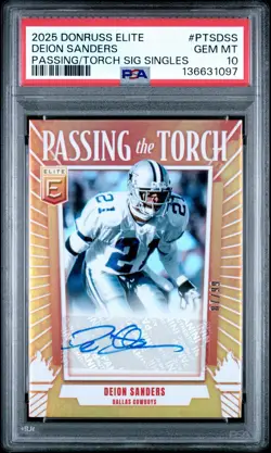 2025 Panini Donruss Elite Deion Sanders Auto Passing the Torch /99 PSA 10 - Image 1