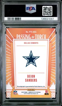 2025 Panini Donruss Elite Deion Sanders Auto Passing the Torch /99 PSA 10 - Image 2