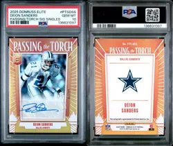 2025 Panini Donruss Elite Deion Sanders Auto Passing the Torch /99 PSA 10 - Image 3
