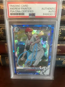 2021 Bowman Chrome 1st Andrew Painter Blue PSA/DNA Certified Auto Authentic - Image 1