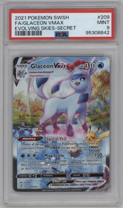 2021 Pokemon Sword & Shield Evolving Skies Fa/Glaceon Vmax 209 PSA 9 - Image 1
