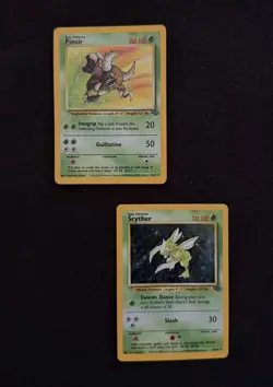 Pokemon 2 Card Lot Holo Jungle Scyther 10/64 & Pinsir 9/64 1999 - Image 1