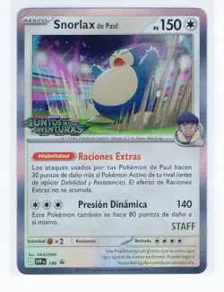 ~ESP~ SPANISH STAFF Snorlax de Paul SVP 184 Pokemon Card (G4) - Image 1