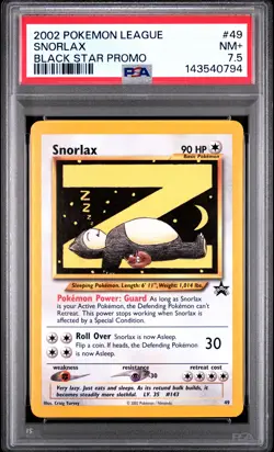 2002 POKEMON LEAGUE PROMO BLACK STAR #49 SNORLAX PSA 7.5 - Image 1