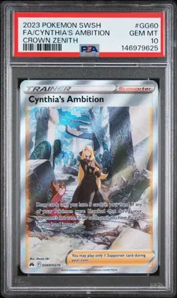 2023 POKEMON SWORD & SHIELD CROWN ZENITH FULL ART/CYNTHIA'S AMBITION PSA 10 - Image 1