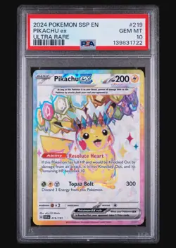 Pikachu EX 219/191 PSA 10 Pokemon Ssp En Surging Sparks Ultra Rare - Image 1