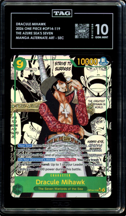 One Piece Dracule Mihawk Manga OP14-119 The Azure Sea's Seven TAG 10 English - Image 1