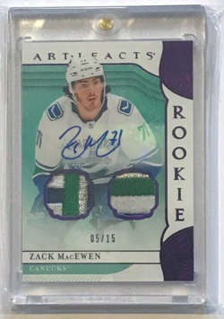 2019-20 UD ARTIFACTS ROOKIE AUTO MATERIAL PURPLE #172 ZACK MACEWEN 04/15 - Image 1