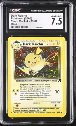 CGC 7.5 Dark Raichu 83/82 Holo Team Rocket Graded Pokemon Card - Image 1