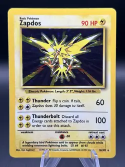 1999 Pokemon TCG Base Set Zapdos Holo Rare 16/102 - Image 1
