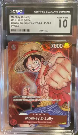 2024 ONE PIECE MONKEY D. LUFFY BANDAI GAMES FEST PROMO P-001 CGC 10 RC7 - Image 1