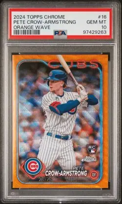 Pete Crow-Armstrong 2024 Topps Chrome Orange Wave Refractor RC /25 PSA 10 - Image 1