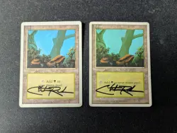2x Forest Revised + 4th Edition SIGNED Christopher RUSH RARE MP MTG - Image 1