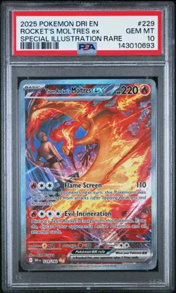 2025 Pokemon Team Rocket's Moltres ex #229 Destined Rivals SIR PSA 10 - Image 1