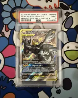 2019 Pokemon Black Star Promo Pikachu & Zekrom GX SM168 Sun Moon Tag Team PSA 9 - Image 1