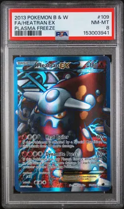 2013 POKEMON BLACK & WHITE PLASMA FREEZE #109 FULL ART/HEATRAN EX PSA 8 - Image 1