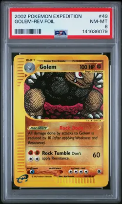 2002 POKEMON EXPEDITION #49 GOLEM-REVERSE FOIL PSA 8 - Image 1