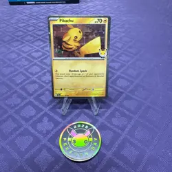 Pokemon: 30th Celebration Pokemon Day Pikachu Cosmo Holo Promo and Coin TCG - Image 1