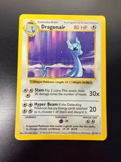 Pokemon Dragonair Base Set Shadowless Rare 80 HP 018/102 1999 English - Image 1
