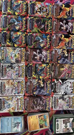 Pokemon TCG MYSTERY LOT !! 21 Opened Packs ! Destined Rivals, Phantasmal Flames! - Image 1