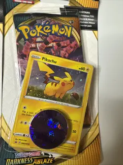( 3 Pack) Pokemon Darkness Ablaze Blister Pack Pikachu TCG With Mewtwo Coin - Image 3