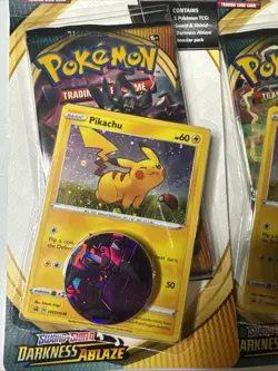 ( 3 Pack) Pokemon Darkness Ablaze Blister Pack Pikachu TCG With Mewtwo Coin - Image 4