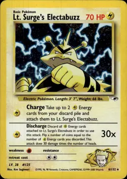 Pokemon Gym Heroes #006/132 Lt. Surge's Electabuzz Holo Lightly played - Image 1