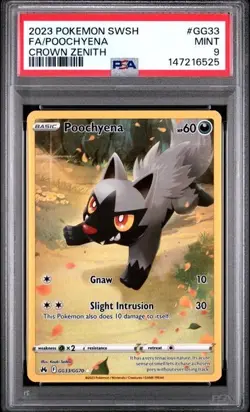 2023 POKEMON SWORD & SHIELD CROWN ZENITH #GG33 FULL ART/POOCHYENA - PSA 9 MINT - Image 1