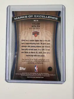 2025-26 Topps - Marks of Excellence Tyler Kolek #ME-TK (AU) Knicks - Image 2