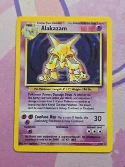 Pokemon Alakazam Base Set Holo Rare LP 1/102 Card Clean Holo 1999 WOTC - Image 1