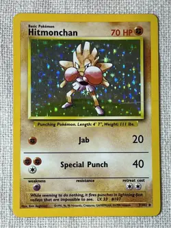 Hitmonchan 7/102 Holo Base Set Unlimited Vintage WOTC Pokemon Card - Image 1