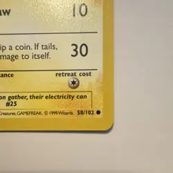 Pokemon Pikachu Red Cheeks Base Set Shadowless 58/102 40 HP Basic Common 1999 - Image 3