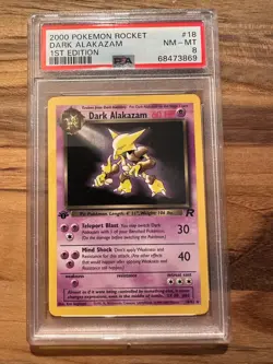 Pokemon Rocket 1st Edition DARK ALAKAZAM NON HOLO 18/82 PSA 8 # 68473869 - Image 1