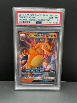 2019 POKEMON SM BLACK STAR #SM211 CHARIZARD GX PROMO-HIDDEN FATES TINS PSA 8 - Image 1