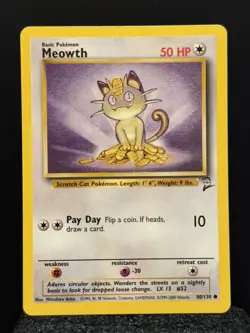2000 Pokemon Base Set 2 Meowth 80/130 Unlimited LP Common - Image 1
