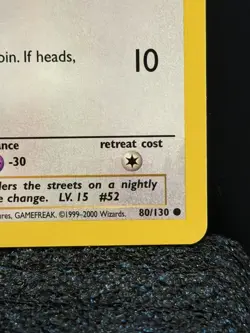 2000 Pokemon Base Set 2 Meowth 80/130 Unlimited LP Common - Image 3