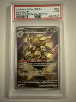 2025 POKEMON MEP EN-ME BLACK STAR PROMO #009 ALAKAZAM PSA 9 MINT - Image 1