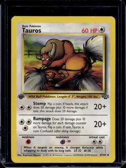1999 Pokemon Jungle 1st Edition Tauros #47/64 - Image 1