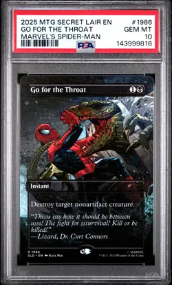 PSA 10 2025 MTG SECRET LAIR 1986 GO FOR THE THROAT MARVEL'S SPIDER-MAN NON FOIL - Image 1